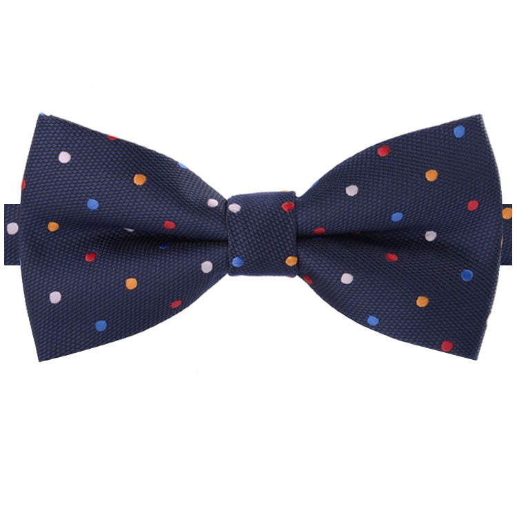 Dark Blue with Multi Coloured Polkadots Bow Tie