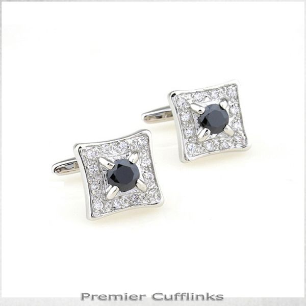 DIAMANTE WITH BLACK INSET CUFFLINKS