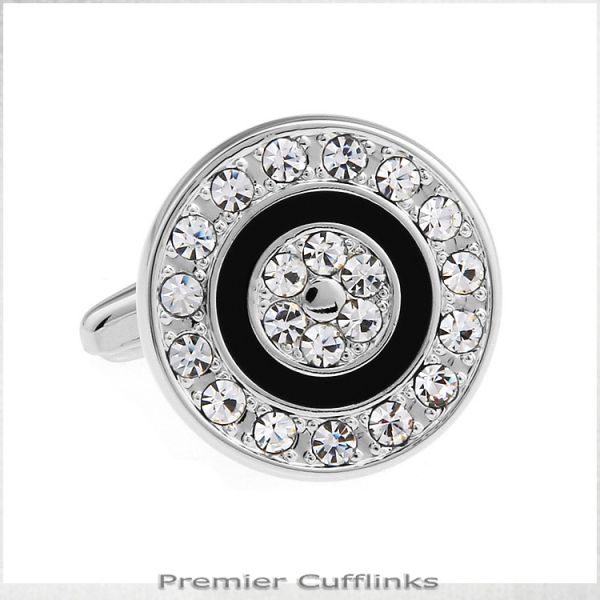 DIAMANTE WITH BLACK RING CUFFLINKS