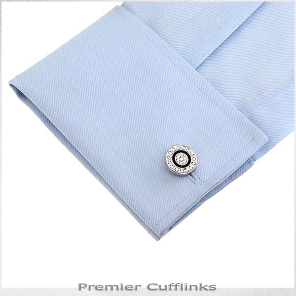 DIAMANTE WITH BLACK RING CUFFLINKS