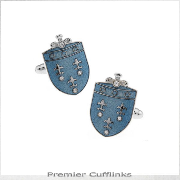 FEUR DE LIS ON BLUE CREST CUFFLINKS