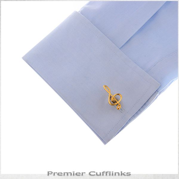 GOLD WITH GEM INSET TREBLE CLEF CUFFLINKS