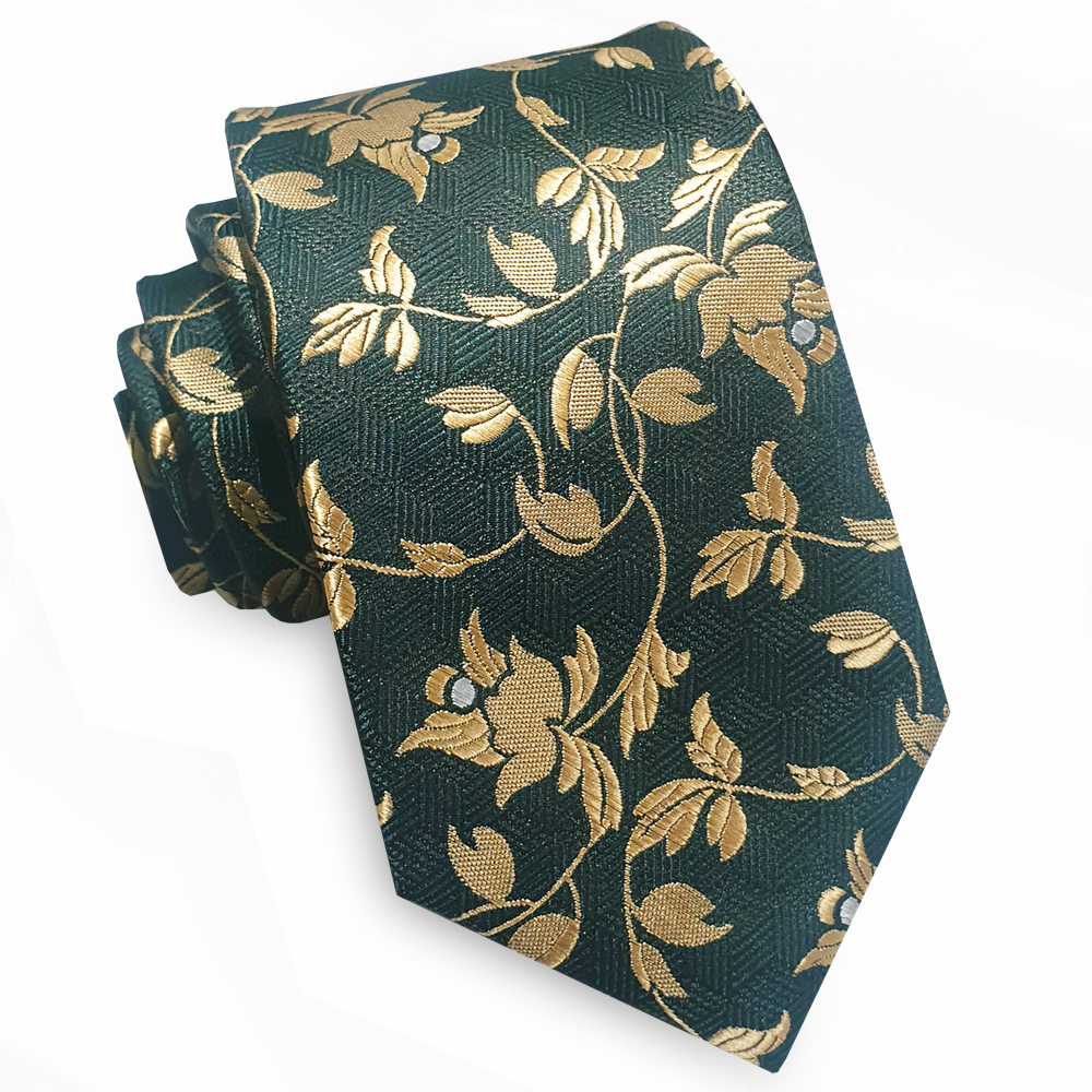 Green with Gold Floral Slim Tie