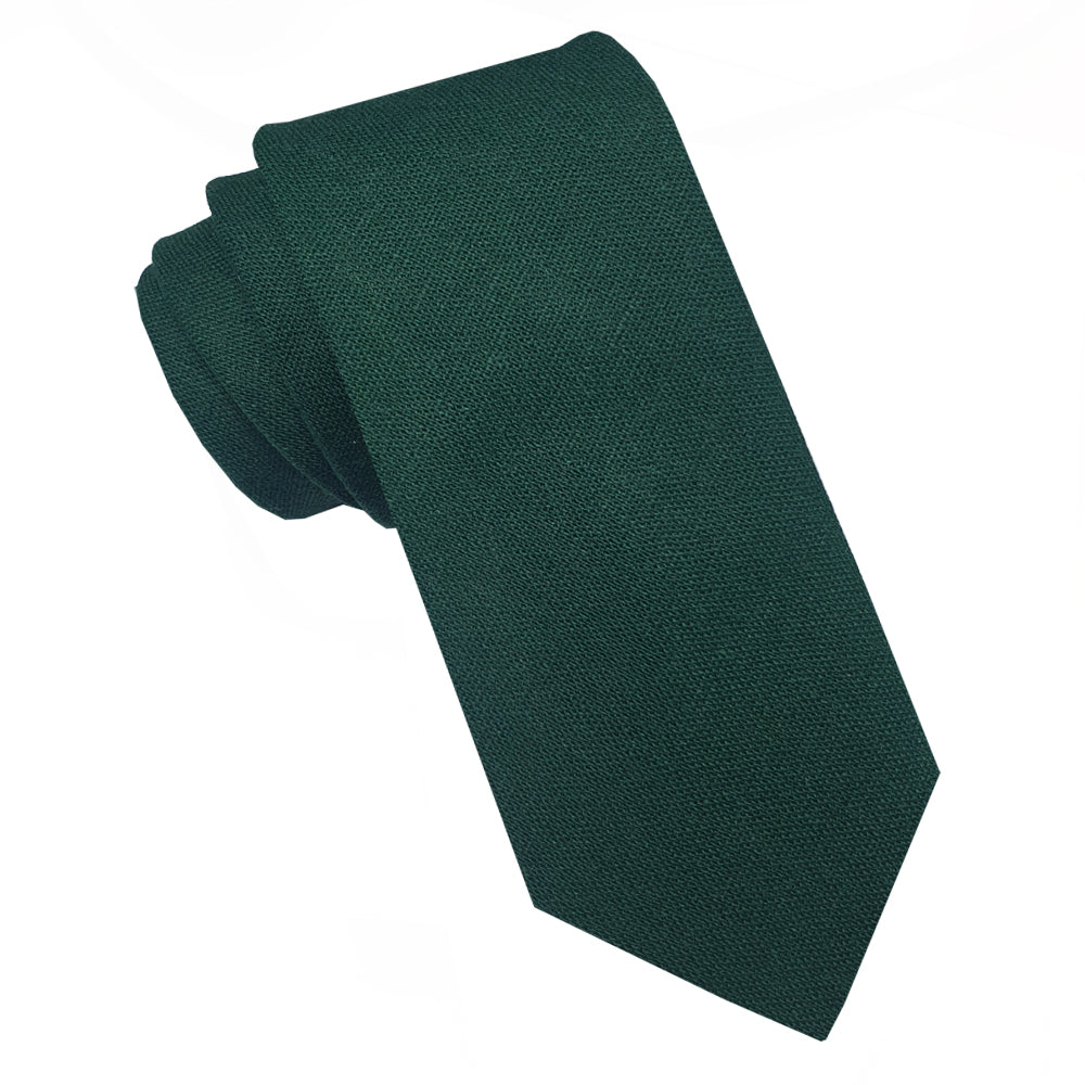 Green Cotton Blend Skinny Tie