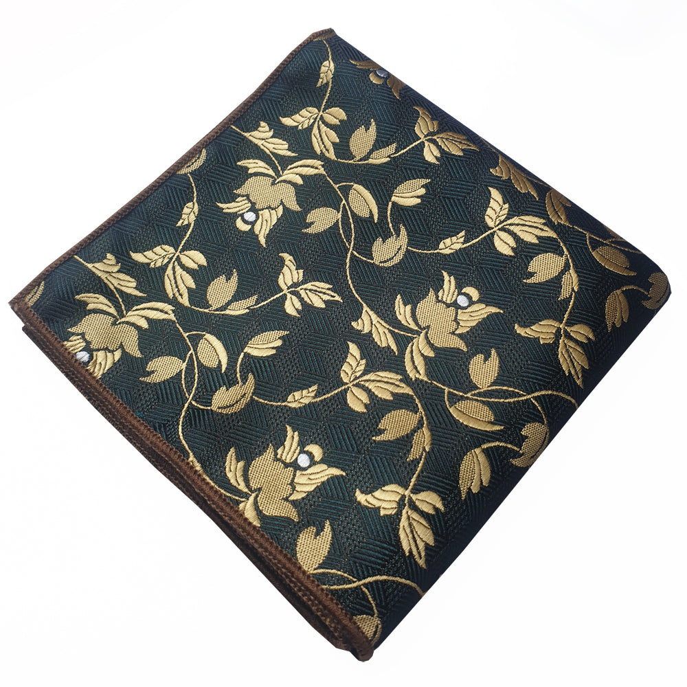 Green with Gold Floral Pocket Square