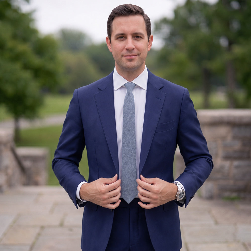 Light Denim Blue Bamboo & Cotton Blend Skinny Tie
