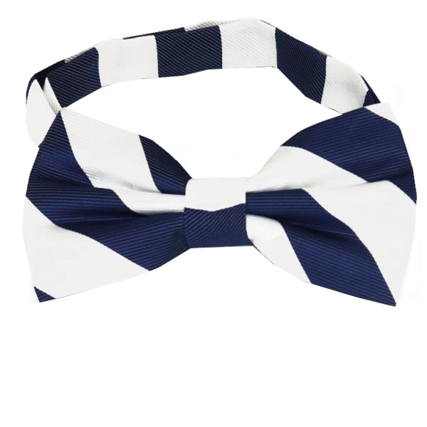 Navy Blue & White Stripes Mens Bow Tie