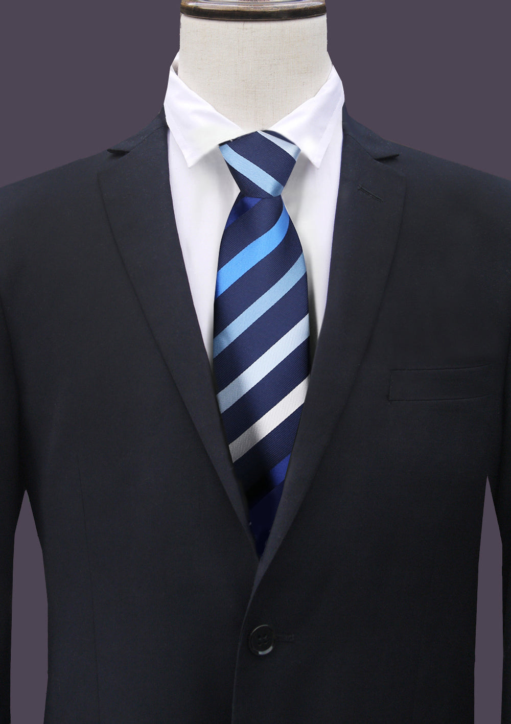Navy, Sky & White Stripes Men's Tie