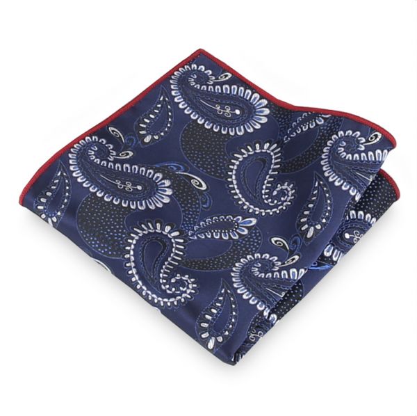 Navy with White Paisley pocket square