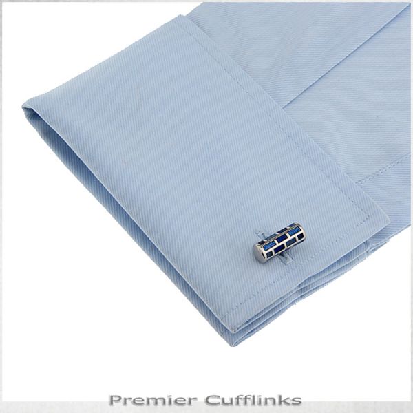 OCTAGONAL PRISM WITH BLUE INSETS CUFFLINKS