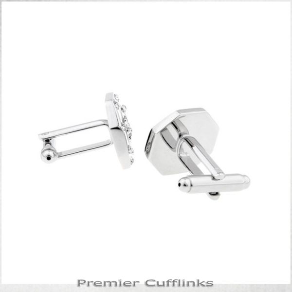 OCTAGONAL SILVER WITH GEM STUDS CUFFLINKS