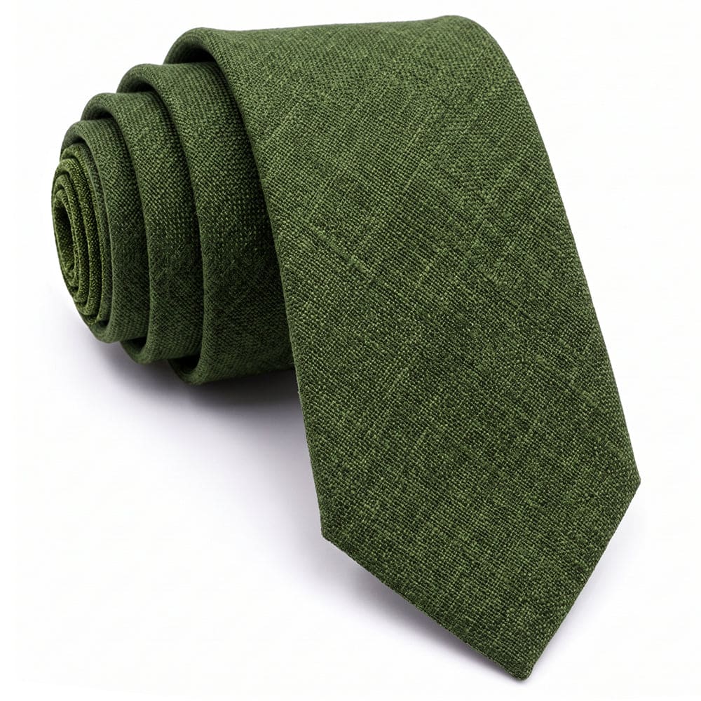 Olive Green Cotton Slim Tie & Pocket Square Set