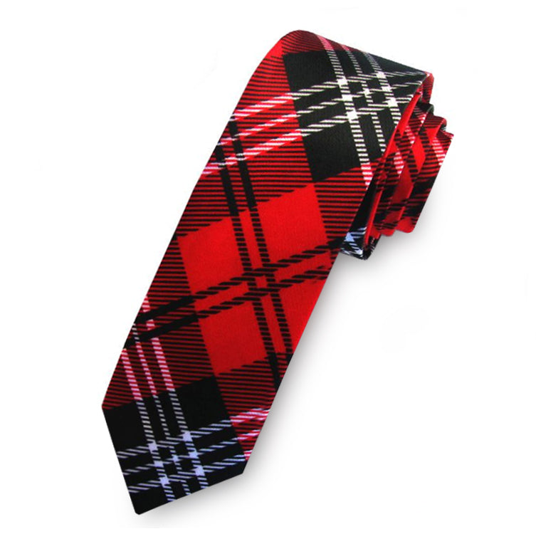 Red, Black & White Tartan Mens Skinny Necktie