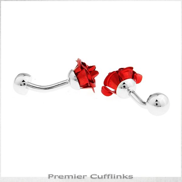 RED FLORAL STUD CUFFLINKS