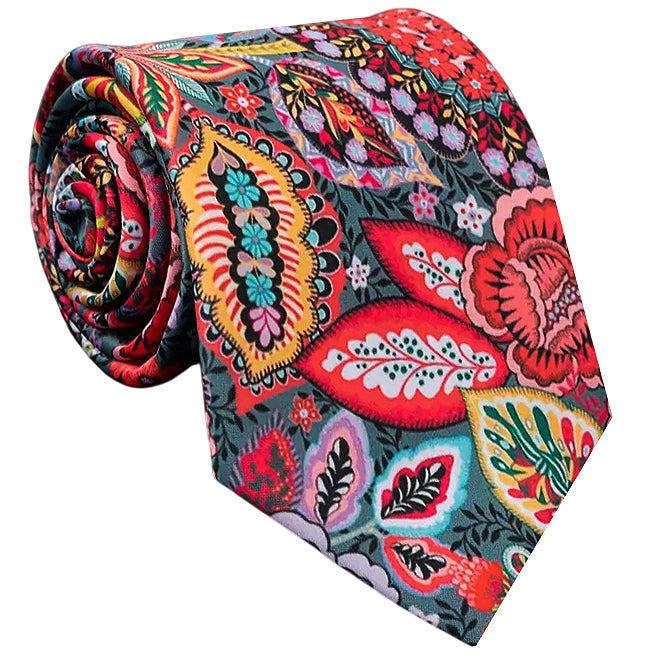 Red, Grey & Yellow Floral Tie