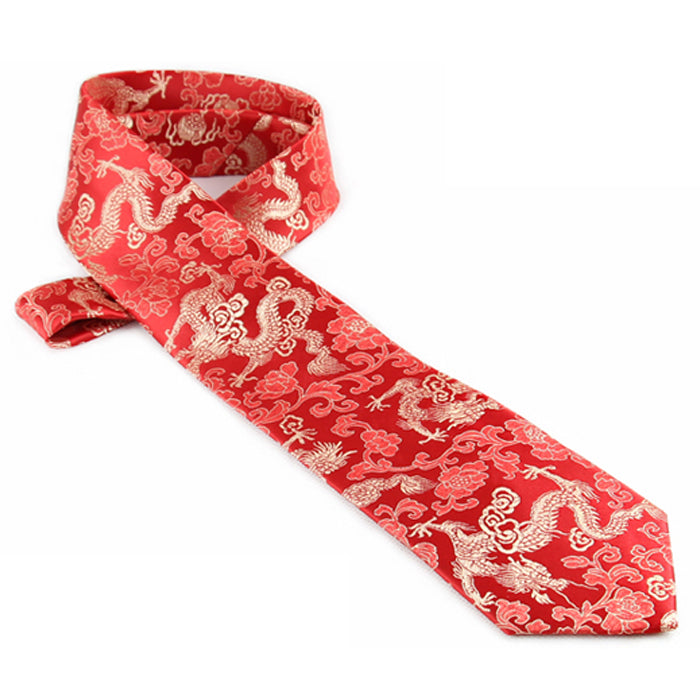 Red with Gold Dragons Hong Kong Style Tie