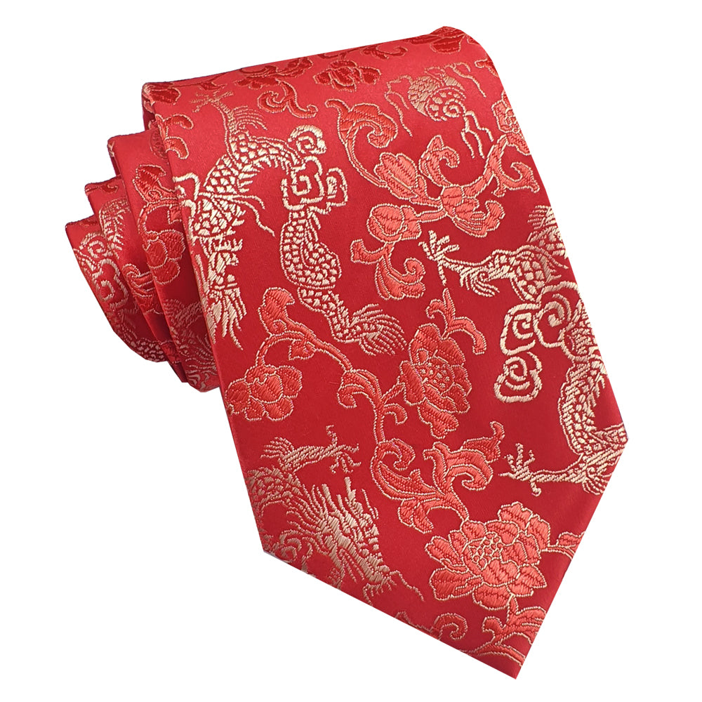 Red with Gold Dragons Hong Kong Style Tie