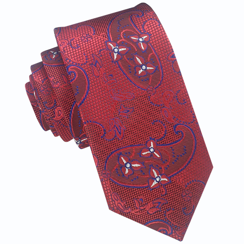 Red With Blue and White Paisley Slim Tie