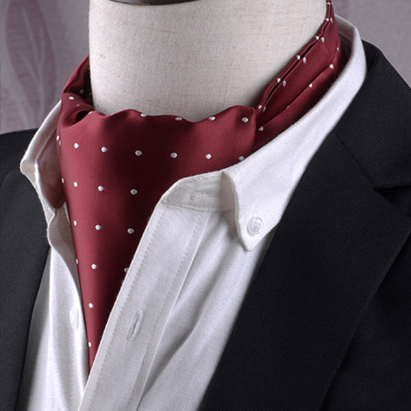 Men's Burgundy with White Polka Dots Ascot Cravat