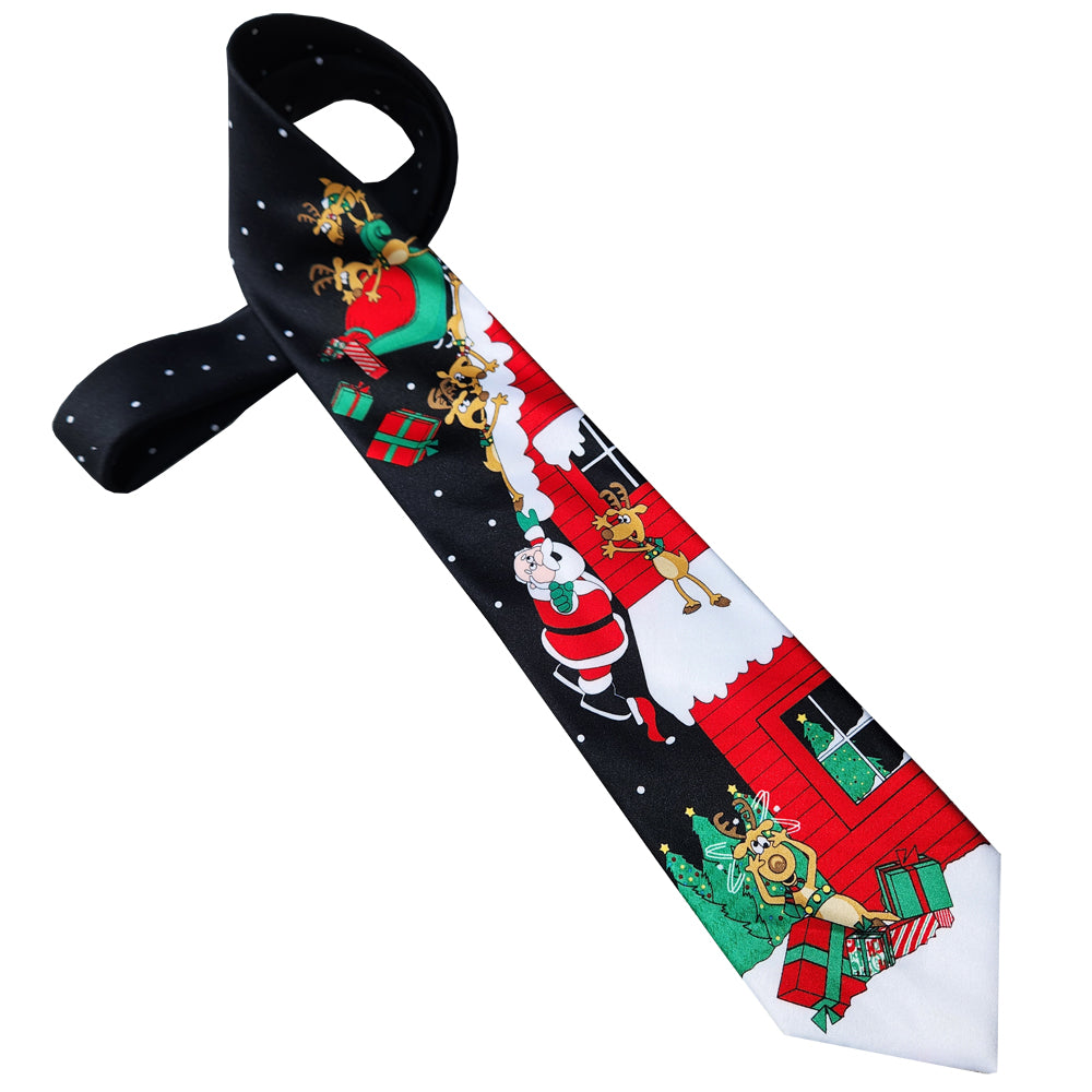 Santa & Reindeer Rooftop Mayhem Christmas Tie