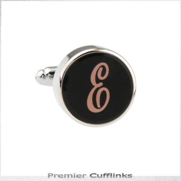 SINGLE BLACK WITH ROSE GOLD INITIAL E CUFFLINK