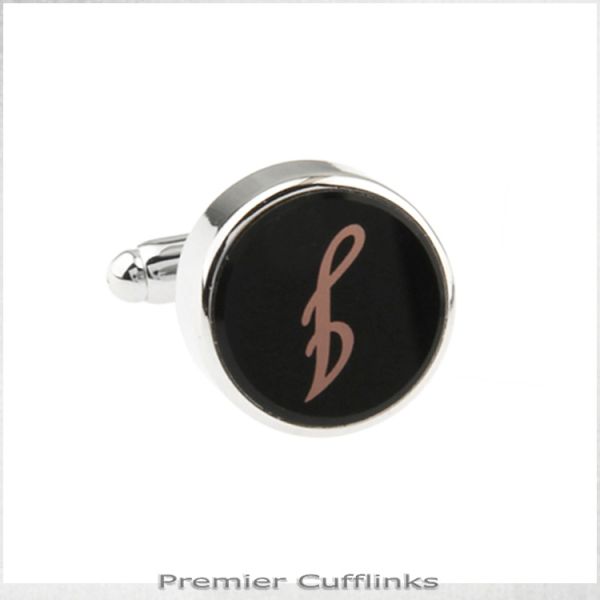 SINGLE BLACK WITH ROSE GOLD INITIAL I CUFFLINK