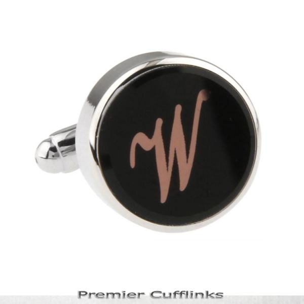 SINGLE BLACK WITH ROSE GOLD INITIAL W CUFFLINK