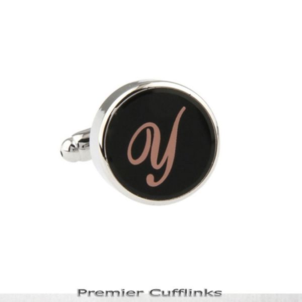 SINGLE BLACK WITH ROSE GOLD INITIAL Y CUFFLINK
