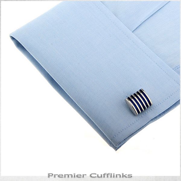 SILVER AND AZURE BLUE RIBS CUFFLINKS