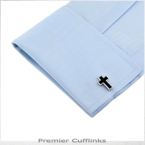 SILVER AND BLACK CROSS CUFFLINKS
