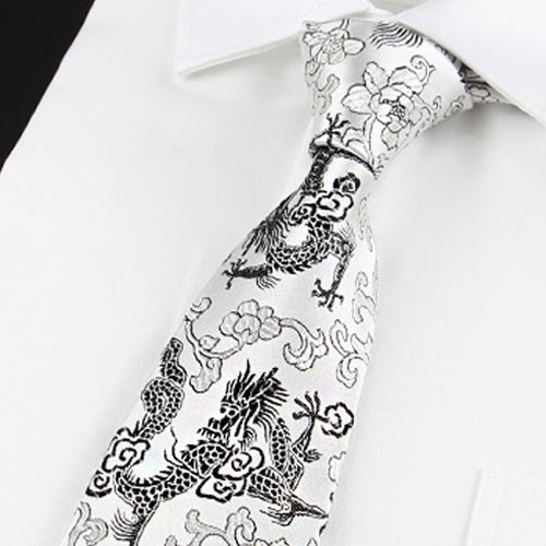 Silver with Black Dragons Hong Kong Style Tie