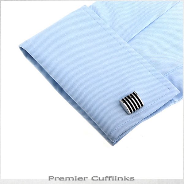 SILVER AND BLACK RIBS CUFFLINKS