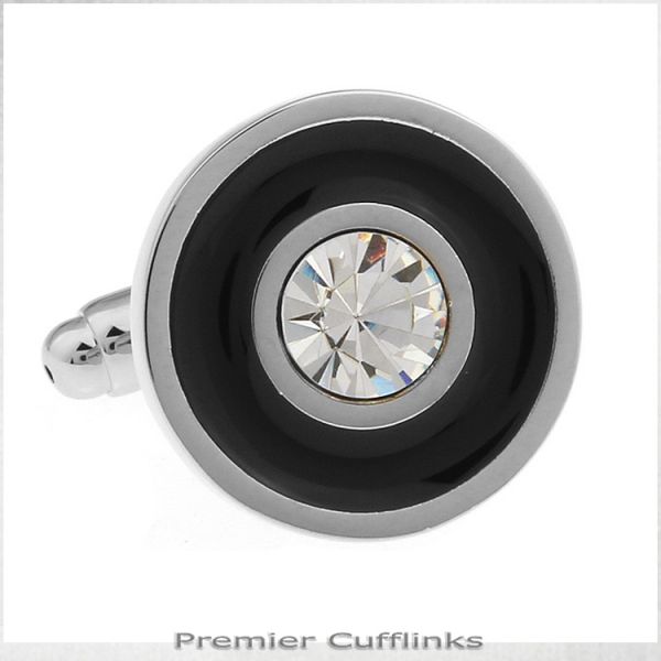 SILVER AND BLACK WITH GEM INSET CUFFLINKS
