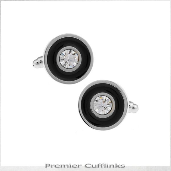 SILVER AND BLACK WITH GEM INSET CUFFLINKS