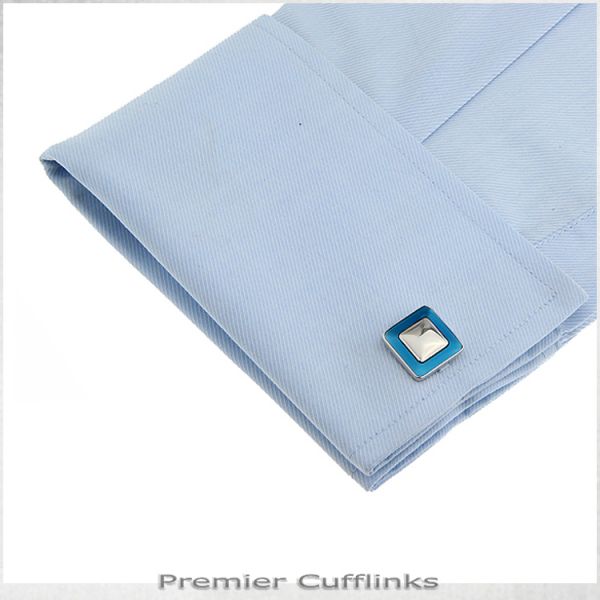 SILVER AND COBALT SQUARES CUFFLINKS