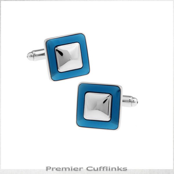SILVER AND COBALT SQUARES CUFFLINKS