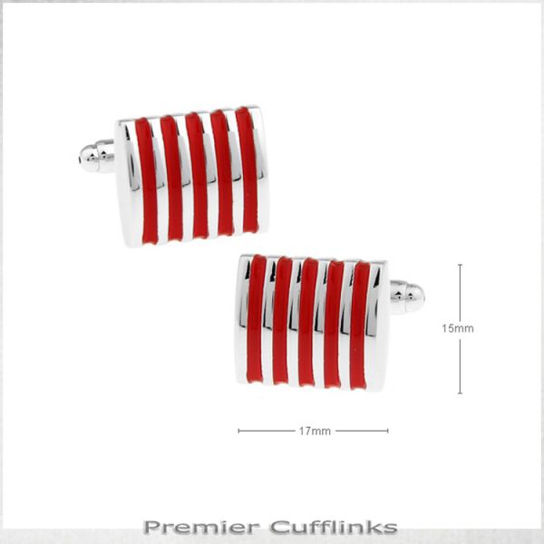 SILVER AND RED RIBS CUFFLINKS