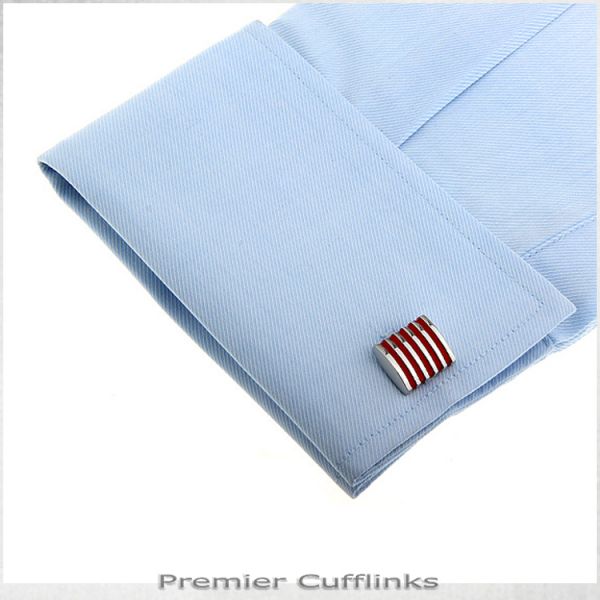 SILVER AND RED RIBS CUFFLINKS