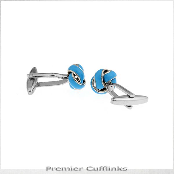SILVER AND SKY BLUE KNOT CUFFLINKS