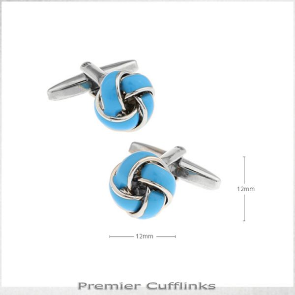 SILVER AND SKY BLUE KNOT CUFFLINKS