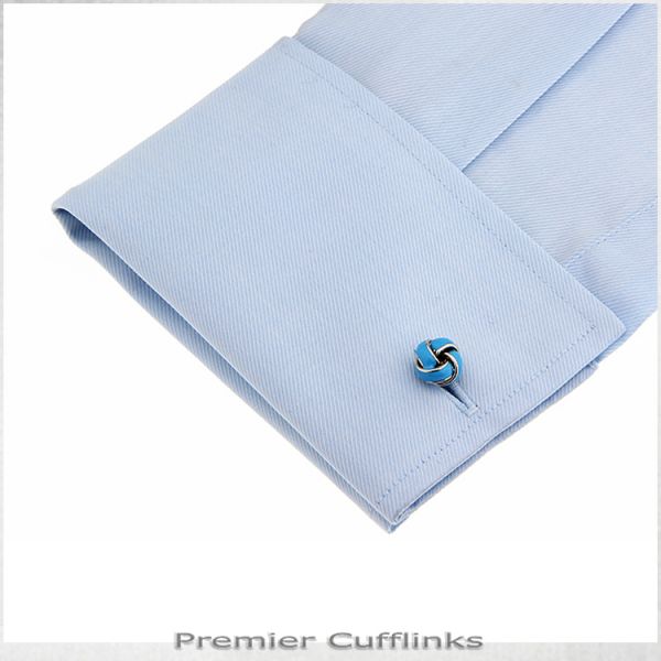 SILVER AND SKY BLUE KNOT CUFFLINKS