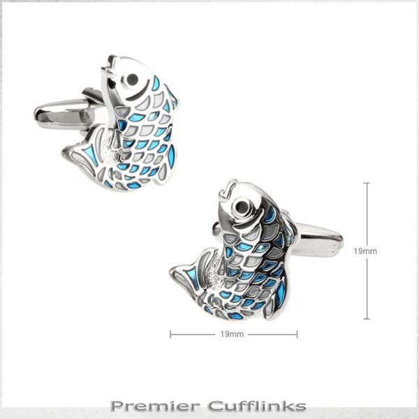 SILVER AND TURQUOISE FISH CUFFLINKS