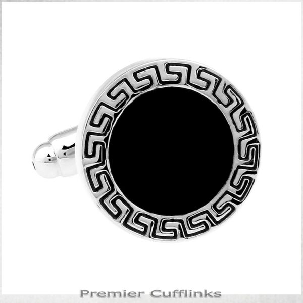 SILVER AZTEC WITH BLACK INSET CUFFLINKS