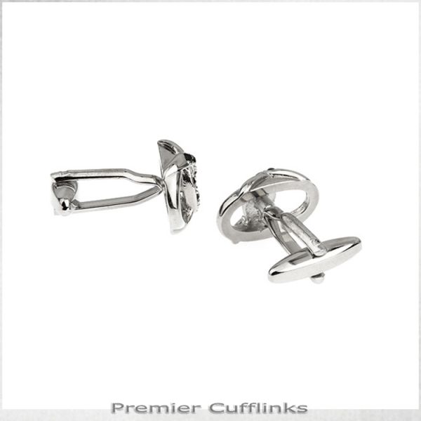 SILVER INTERLINKED RINGS WITH BLACK INSETS CUFFLINKS