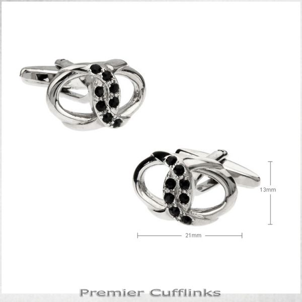 SILVER INTERLINKED RINGS WITH BLACK INSETS CUFFLINKS