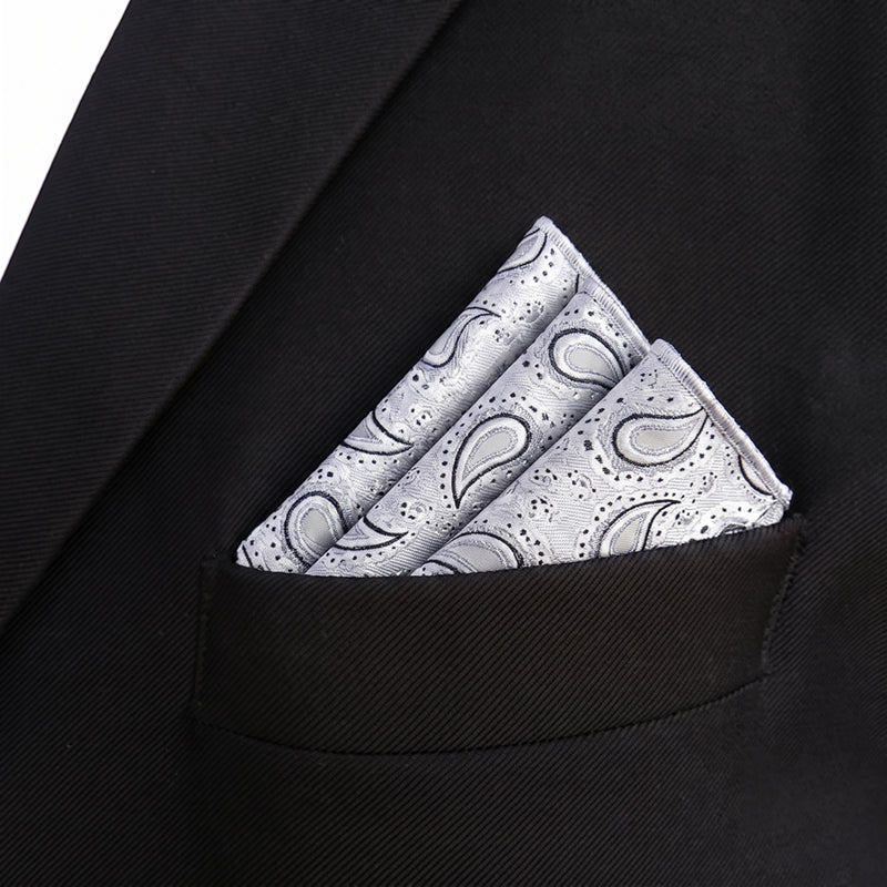 Silver Paisley Teardrops Pocket Square