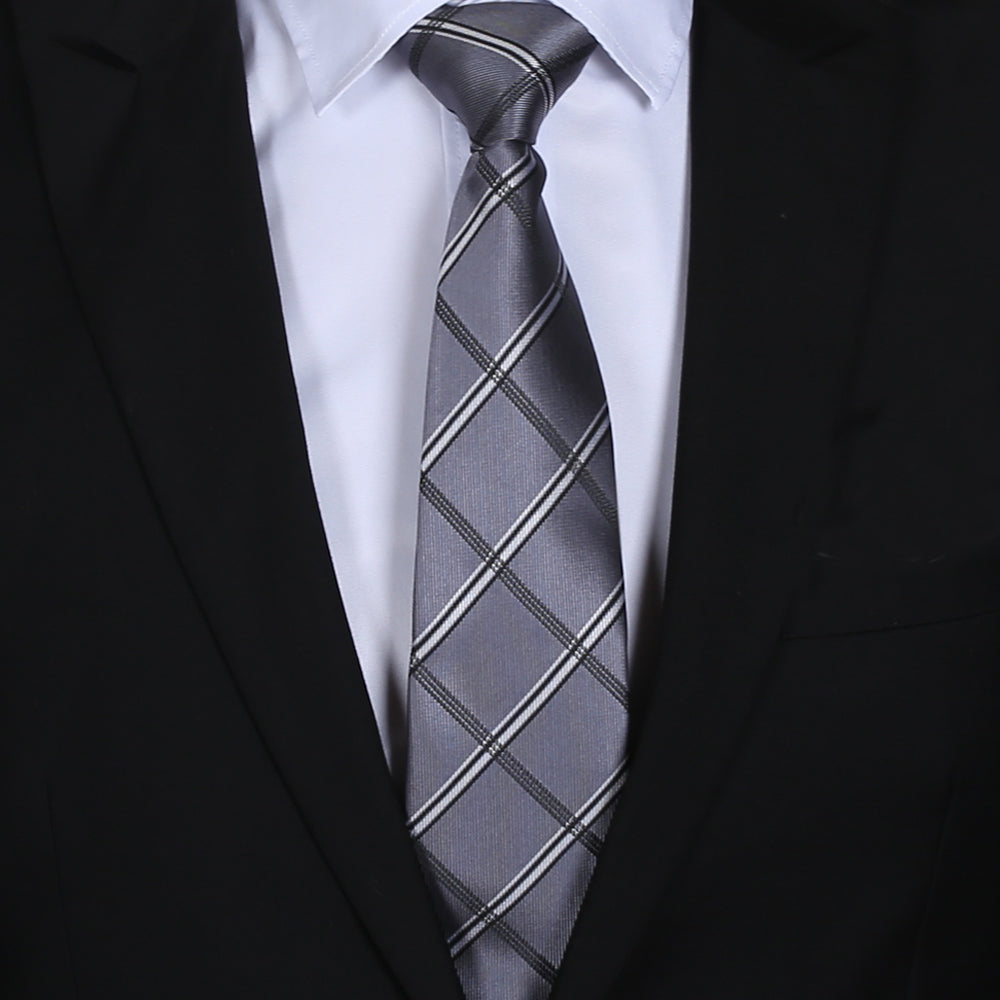 Silver Plaid Mens Tie