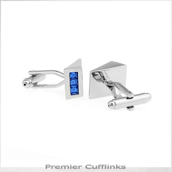 SILVER PRISM WITH BLUE CRYSTAL INSET CUFFLINKS