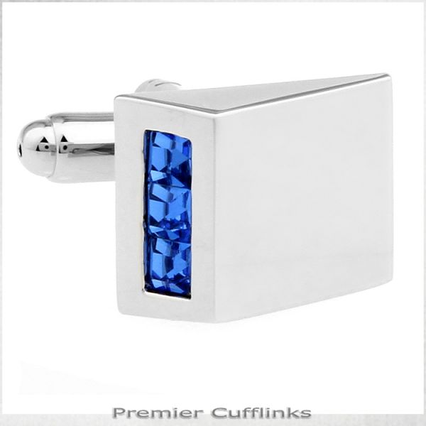 SILVER PRISM WITH BLUE CRYSTAL INSET CUFFLINKS