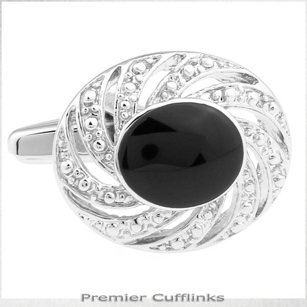 SILVER TWIST WITH BLACK INSET CUFFLINKS